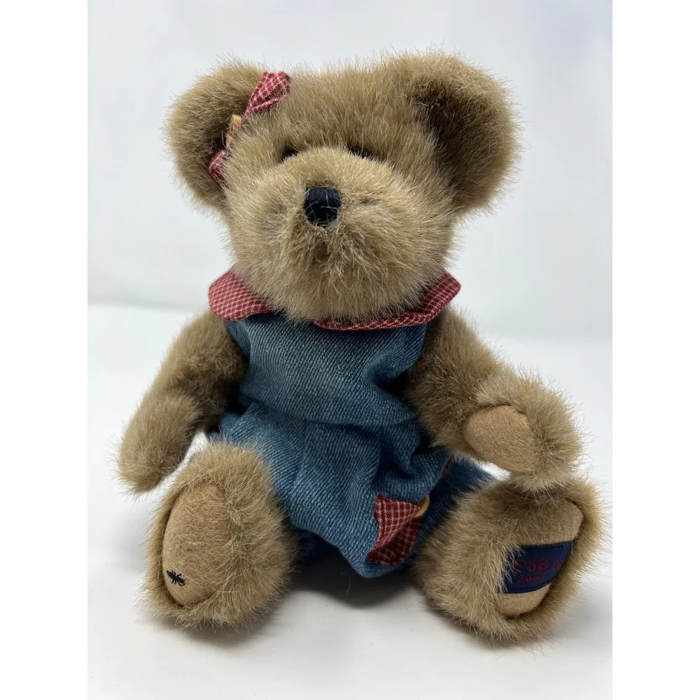 Boyds Bears Plush‎ Teddy Bear Denim Hoodie Gingham Checkered Pocket Head Bean